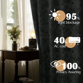 jinchan Pinch Pleated 95% Blackout Floral Curtains, Sage Green 84 Inches Long, Printed Flower Room Darkening Drapes with Thermal Insulation, Blackout Curtains for Living Room, 2 Panels for Bedroom