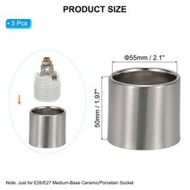 PATIKIL Light Socket Shade Ring, 3pcs E26 E27 Medium Base Metal Sockets Lock Ceramic/Porcelain Sockets with Thread Diameter 1-1/2 Inches for Hanging Lamp Holder, Nickel 50mm / 1.97"