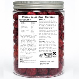 Drink Botanicals Ireland | Freeze Dried Sour Cherries | 150+ Cherries | 100% Natural | Maraschino Tart Cherry Whole For Baking, Cakes, Deserts, Cocktails, Garnishing | 3.88 OZ, 110 Grams | PET Jar