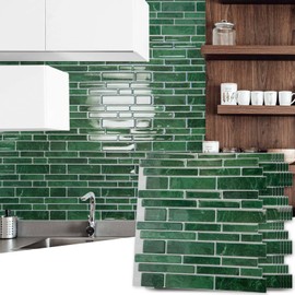 Art3d 10-Sheet Peel and Stick Backsplash Tile, Vinyl Stick On Wall Tile for Kitchen Bathroom Laundry Room, Marble Design 12" x 12" - Green