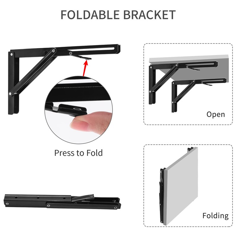 YUMORE Folding Shelf Brackets, 14 Inch Heavy Duty Collapsible Shelf