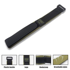 AMHUGE Hook & Loop Nylon Sport Watch Band Waterproof Outdoor Watch Strap Black Gray 18mm 20mm 22mm for Men or Women (Olive（Black Plastic Buckle）, 22mm-Regular)