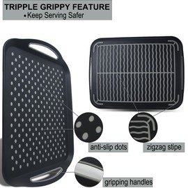 Large Nonslip Serving Tray with Handles, Silicone Grippy Dots Lap Food Trays for Eating, Dishwasher Safe Serve for Breakfast Dinner Snack Fruit Appetizers Beverage, Rectangular, Set of 2, Black