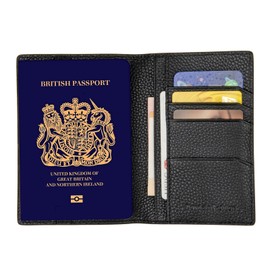 DONNAIN Genuine Leather Passport Holder Travel Wallet Travel Passport Wallets Passport Covers Pouch Protective Case for Boarding Pass and ID Card (Black)
