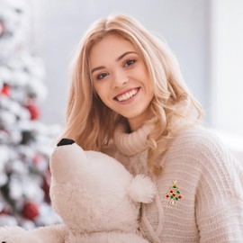 MELLIEX Set of 8 Christmas Brooches Pin Set Rhinestone Christmas Brooches Rhinestones Christmas Decoration for Clothes Gift Ornaments, Alloy, crystal