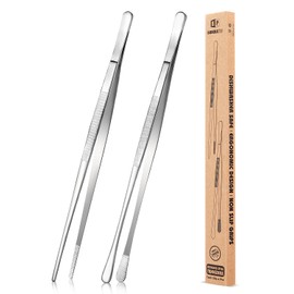 2 Pcs Kitchen Tweezers Fine Tweezer Tongs, Stainless Steel Professional Long Cooking Tweezers for BBQ, Sea Food, Repairing and Serving (Silver, 12 in)