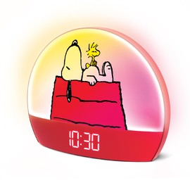 Peanuts Snoopy Sunrise Alarm Clock – Vibrant Snoopy Edition with Multicolor Lights, USB Charging, LED Display, Gentle Wake-Up Simulation, and Handy Snooze Function, Red