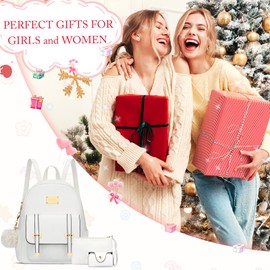 KKXIU 3pcs Fashion Small Synthetic Leather Backpack Purse Cute Mini Bookbag for Women and Girls, Cream White, Small, Backpack