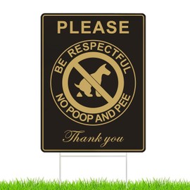 HEIOKEY 2 PCS Double Sided 12x9 Inches No Poop And Pee Thank You Sign with Metal H Stake, Please Be Respectful No Pooping or Peeing Dog Sign, No Dog Pooping Sign with Stake for Yard Lawn (Black)