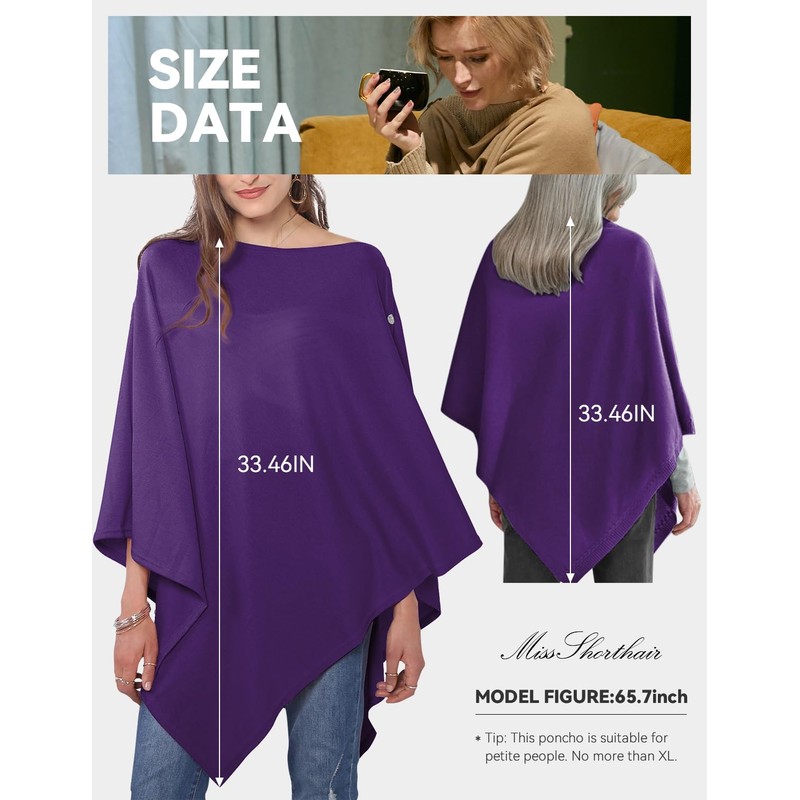 DiaryLook Ladies Button Cashmere Feel Multiway Poncho Shawl Scarf Wrap