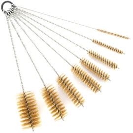 WMXXBRU 12 Inch Long Brass Tube Brushes for Pipe Cleaning Set with Brass Bristles, Tube Bottle Brush Kit, 8 Sizes for Auto Parts, Bottles, Guns, Tubes, Etc, Yellow, WMXX-BRASS-12
