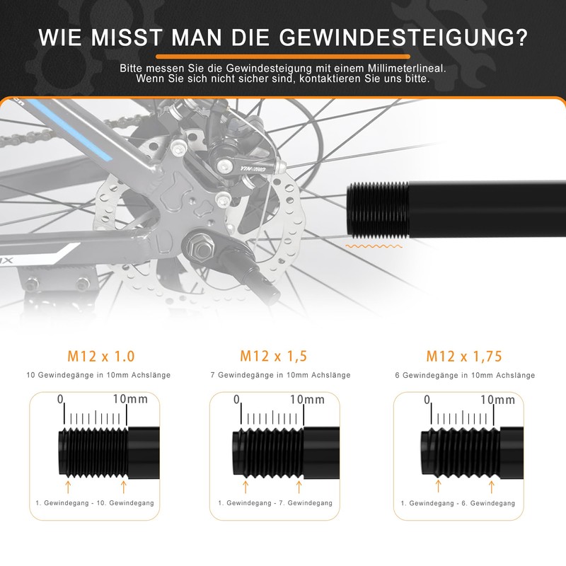 Thru Axle M12 x 1.5-170 mm with Adapter for Bicycle
