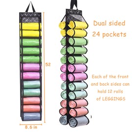 Legging Storage Bag, Nylon Storage Hanger Can Holds 24 Leggings or Shirts Jeans Compartment Storage Hanger, Foldable Clothes Organizer Portable Closets Roll Holder (Black)