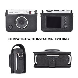 HIYQIN Mini EVO Camera Case and Accessories Bundle, for Fujiifilm Instax Mini EVO Leather Case/Screen & Lens Protector/Photo Album/Magnetic Frames/Hanging Frames/Stickers - Black Case