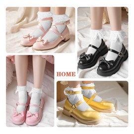 Tyqour Lace Ruffle Socks for Women White Frilly Ankle Socks Cute Lolita White Frilly Socks Vintage Style, Soft, Breathable for All Seasons