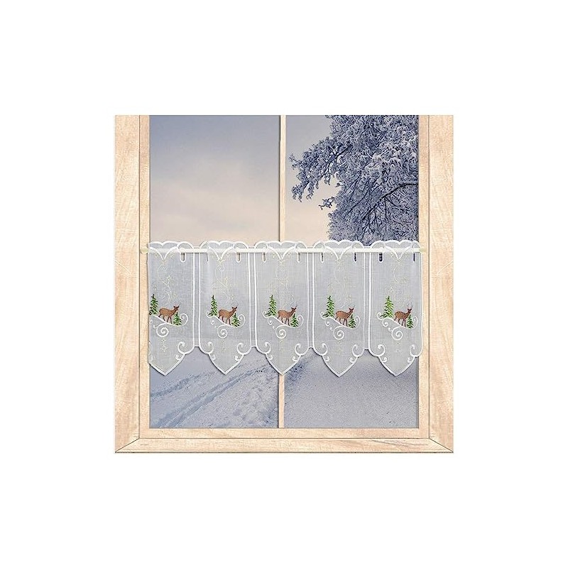 High Quality Embroidered Winter and Christmas Window Curtain Winter Deer