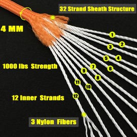 VVAAGG 1000lb Paracord Rope, 50ft 12 Strand Parachute Cord for Crafting, DIY Projects, Survival Bracelets, Climbing Camping, Tent, Clothsline, Outdoor Hiking, Fishing (Orange, 50FT)