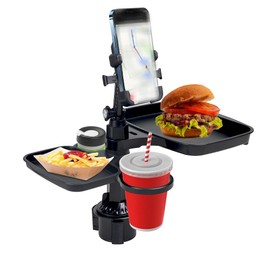 COMFYPART 5-in-1 Car Cup Holder Expander with Phone Mount - All Purpose Car Eating Trays, Car Food Tray, Passenger Seat Tray for Lunch, Snack – Perfect for Family Cars, Rvs, Trucks, Work & Travel