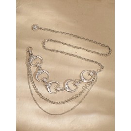 Fashion Multilayer Chain Metal Belly Chain Belt, Moon Star Belt Chain Waist Chain Belt for Women Adjustable Belt Sun Body Chain Belts Girls Goth Belt Vintage Women's Belts Jewelry(Silver )