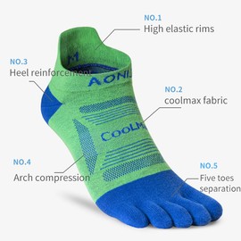 YOUGLE Five Finger Toe Socks for Men Women Breathable Coolmax Socks Athletic Running Ankle Socks, Anti-Blister, Sweat Wicking