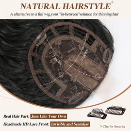 Mayouda Hair Toppers Long Lace Wavy Hair Toppers Pieces for Women with Thinning Hair Synthetic Lace Hair Pieces Wig Clip In Hair Topper Wiglets with Fringe Bang Add Hair Volume (Natural Black)