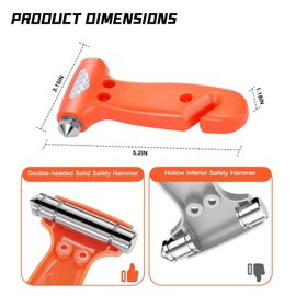 2-in-1 Car Emergency Escape Tool - Tungsten Steel Tip Window Breaker, Seatbelt Cutter & Safety Hammer with ABS Non-Slip Grip Easy To Carry (Red 2-Pack)