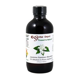 Jasmine Sambac Essential Oil 5% Dilution in Jojoba - 4 fl oz - Essential Oil Protective Amber Glass Bottle with a Safety Sealed phenolic Screw Cap