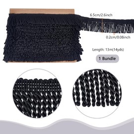 PH PandaHall 14 Yards Curtain Fringes Bullion Fringe Trim Fabric Trims Sewing Tassel Fringe Trim Black Bullion Fringe by The Yard Fringe for Sewing DIY Decoration Curtain Sofa Clothes, 2.5"