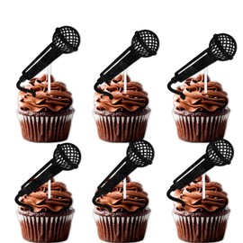 18pcs Black Glitter Microphone Dessert Cupcake Topper for Music KTV Theme Decor Supplies Boys Girls Happy Birthday Anniversary Wedding Party Decoration