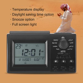 Muslim Azan Clock Islamic Prayer Azan Table Clock,World Time Function,Prepare Azan Time for Major Cities Around The World, Makkah Music for Praying(Black)