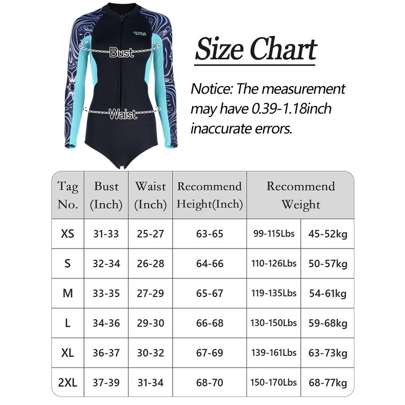 Women's Long Sleeve 2mm Neoprene Diving Wetsuit Zip Up horty