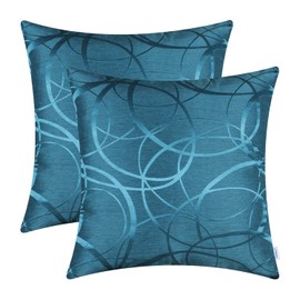 CaliTime Kissenbezüge Kissenhülle 2 Stück Schalen für Couch Sofa Wohnkultur Modern Glänzend & Matt Kontrast Kreise Ringe Geometrisch 45cm x 45cm Meerblau