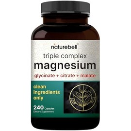 NatureBell- Suplemento de Magnesio Triple Complejo, 240 Cápsulas  Glicinato de Magnesio 500mg con Citrato y Malato
