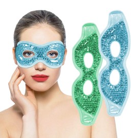 Ruzzut Cooling Gel Eye Mask with Eye Holes, 2 PCS Cold Eye Packs for Puffiness & Swelling, Reusable Hot Cold Compress Heat Ice Gel Pack, Green and Blue