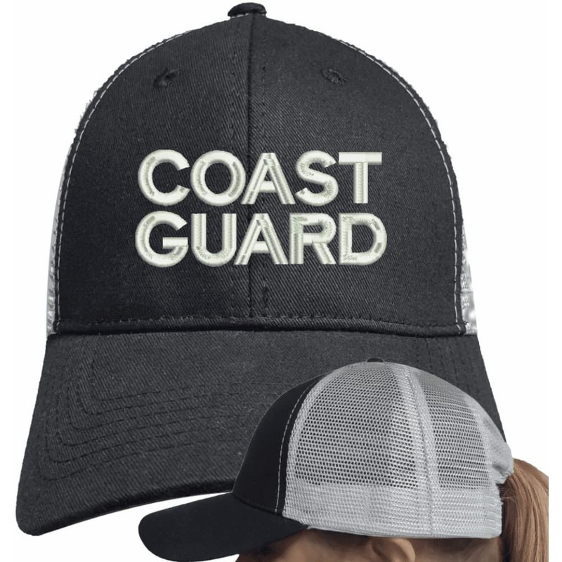 Coast Guard Text Only Mesh-Back Ponytail Cap