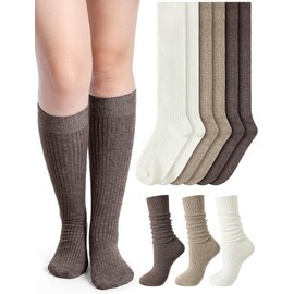 Simpcomf Knee High Socks for Women Slouch Socks Warm Wool Knitted Long Boot Socks for Ladies Girls White Black UK4-7