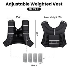 Fragraim Adjustable Weighted Vest for Women Men, 20-24lb Weight Vest with 4 Removable Iron Weights, Phone Holder and Back Pocket, Vest for Walking,Strength Training, Running - Black