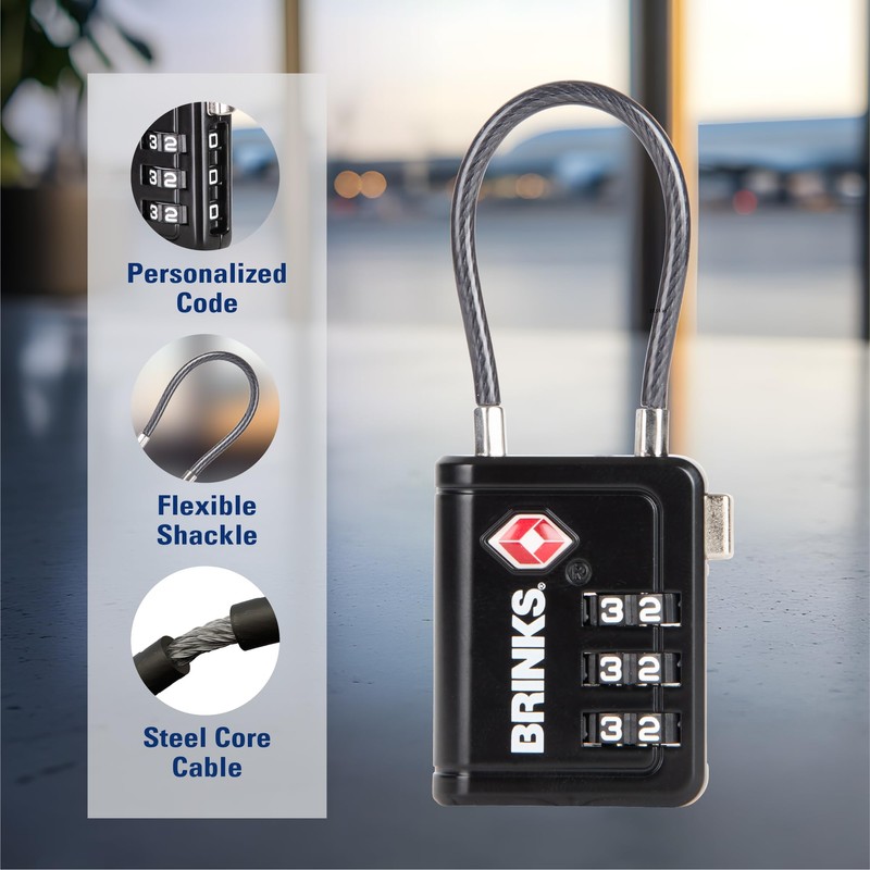 Brinks TSA Accepted Indicator Luggage Lock, Black - Resettable Combination,