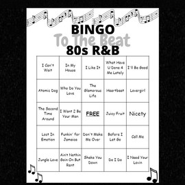 Bingo To The Beat 80s Music Bingo Game - Sing, Dance and Dab to the Best R&B Music of the Decade - Amount: 50
