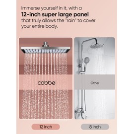 Cobbe Rainfall Shower Head for Bathroom, 11.8 Inch Large Rectangular with Adjustable Stainless Steel 11 Inch Extension Arm - Premium Quality Luxury Experience, No Tools Installation, Brushed Nickel