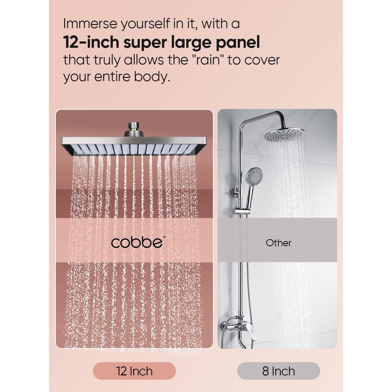 Cobbe Rainfall Shower Head for Bathroom, 11.8 Inch Large Rectangular