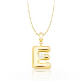 Milan Chiva Bubble Initial Letter Necklaces for Women 14K Gold Plated Puffy Tiny Letter E Necklace Pendant Dainty Adjustable Chain Trendy Choker Jewelry MNS-1018GD