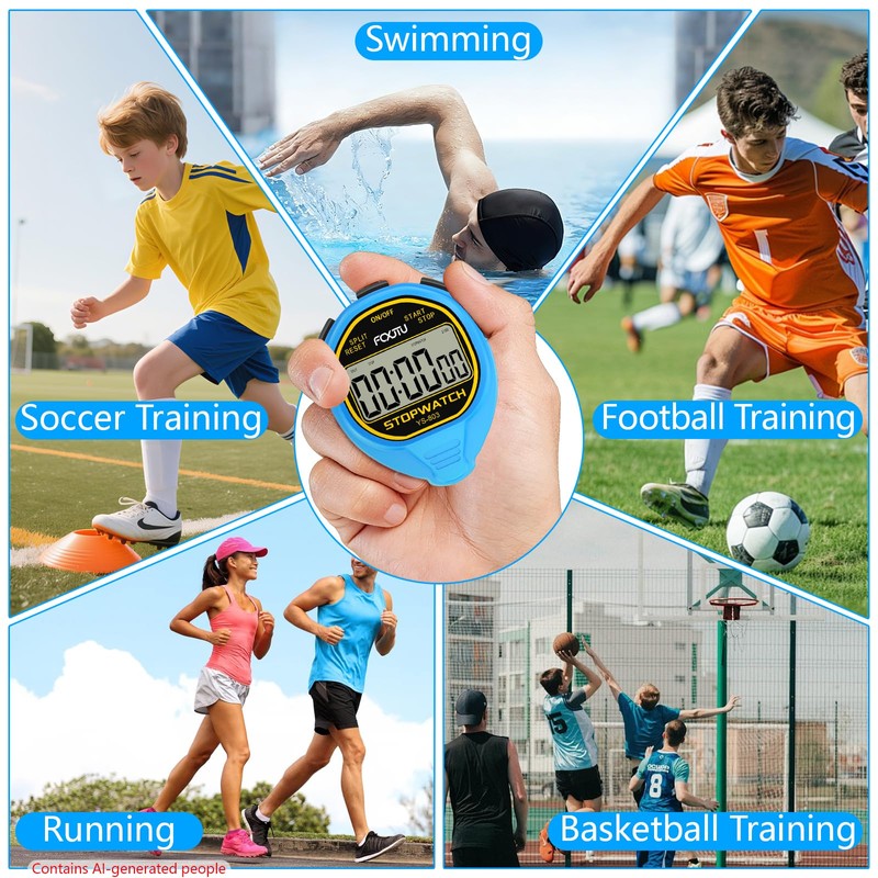 FCXJTU Simple Digital Waterproof Stopwatch, No Bells, No Clock, No