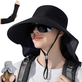 Sombrero de Sol para Mujer, Gorra de Protección Solar UV UPF 50+ con Ala Ancha, Plegable, Agujero para Cola de Caballo y Cortinilla para Nuca, Ideal para Senderismo (MX/US, Alfa, Talla única, Negro)