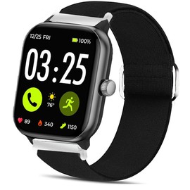 Compatible with Spade & Co Health Smartwatch 4 bands, Stretch Elastics Nylon Adjustable Replacement Strap Accessories Compatible with Spade & Co Health Smartwatch 4 1.85 Inches (Black, 22mm size band)