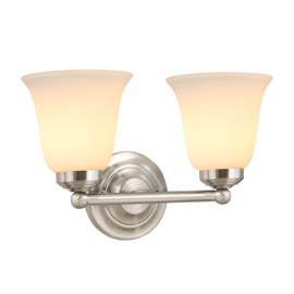 Aspen Creative 62291-1, Bathroom Vanity 2 Lights Fixture, 13-1/2" W x 6" H x 8-1/4" D, Satin Nickel Finish/Frosted Glass Paint White Inside