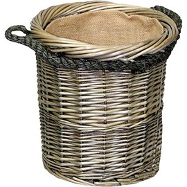 Red Hamper Small Antique Wash Round Rope Handled Log Basket, Wicker, Height 33cm x Width 33cm x Depth 31cm
