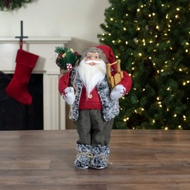 Northlight 18" Standing Santa Christmas Figure Carrying Presents and a Sled