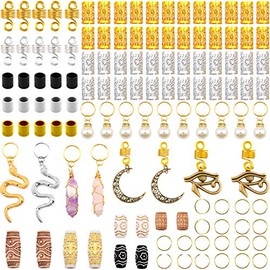 Messen 121Pcs Dreadlocks Jewelry Crystal Wire Wrapped Loc Adornment Imitation Wood Beads Braid Accessories Hair Cuffs Beard Tube Beads Pearl Pendants 