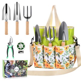 Gardening Tools, Gardening Hand Tools with Durable Shoulder Crossbody Garden Tote Bag Garden Tools Handbag Organizer, 5-Pcs Heavy Duty Rust-Proof Garden Tool Set, Gardening Gifts for Women